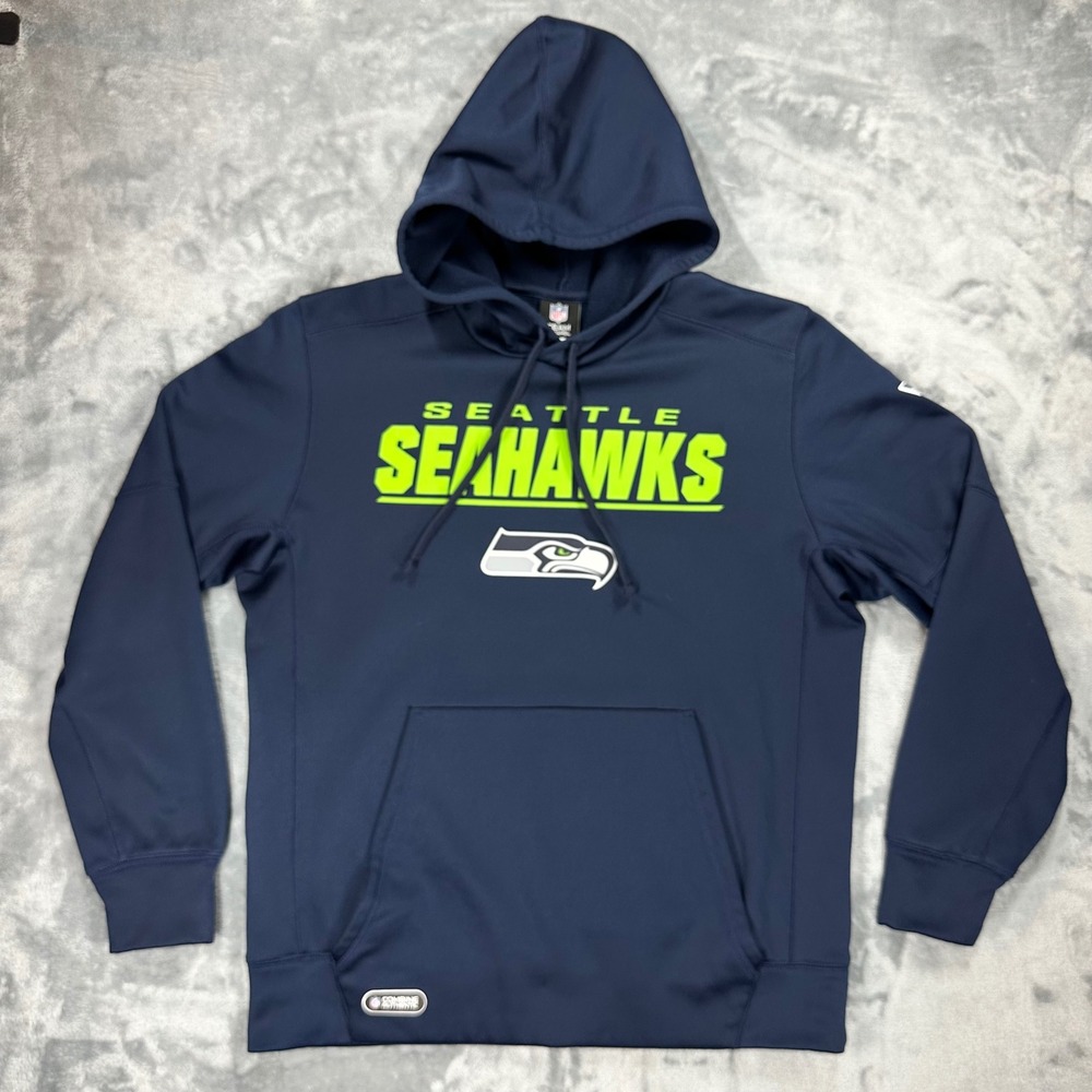 New Era Seattle Seahawks NFL Hoodie Mens Large Navy Blue Combine Authentic